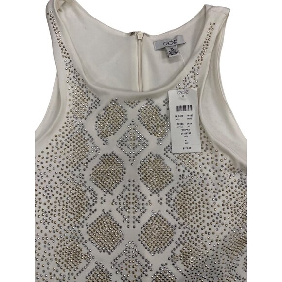 Cache Women Off White Gold and Silver bedazzled studs Sleeveless Dress XL - Picture 3 of 4